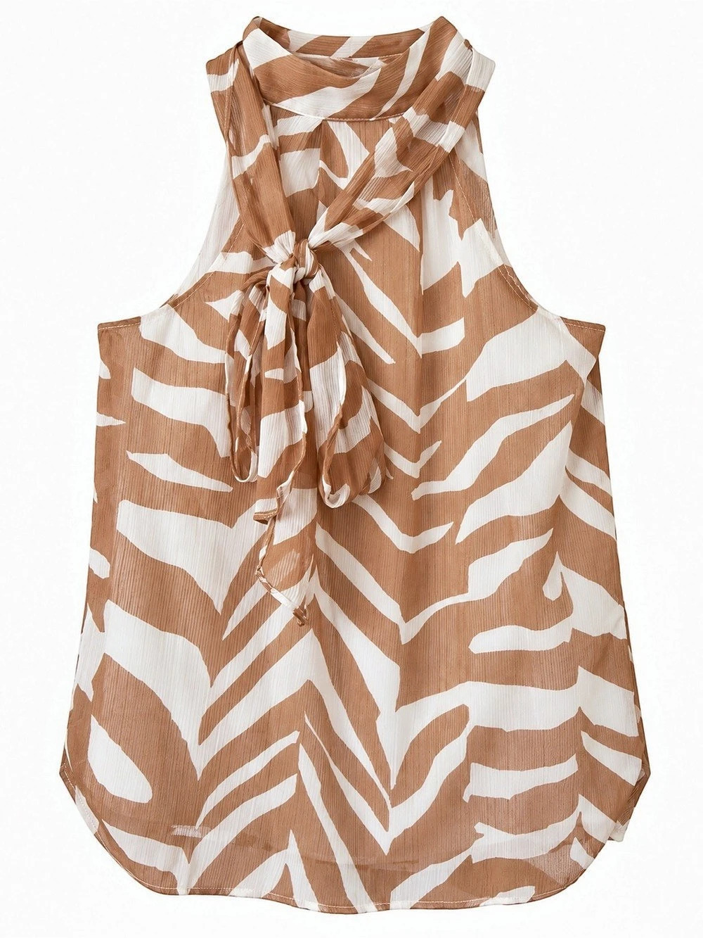 Calvin Klein Tan Cream Zebra Print Tie Neck Sleeveless Blouse S